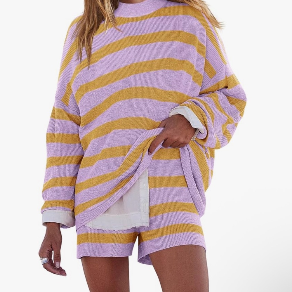 Amazon Essentials Purple and Yellow Crew Neck Sweater Set